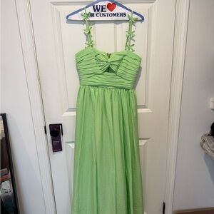Cinq a Sept Green Ruched Sundress for Wedding Guest